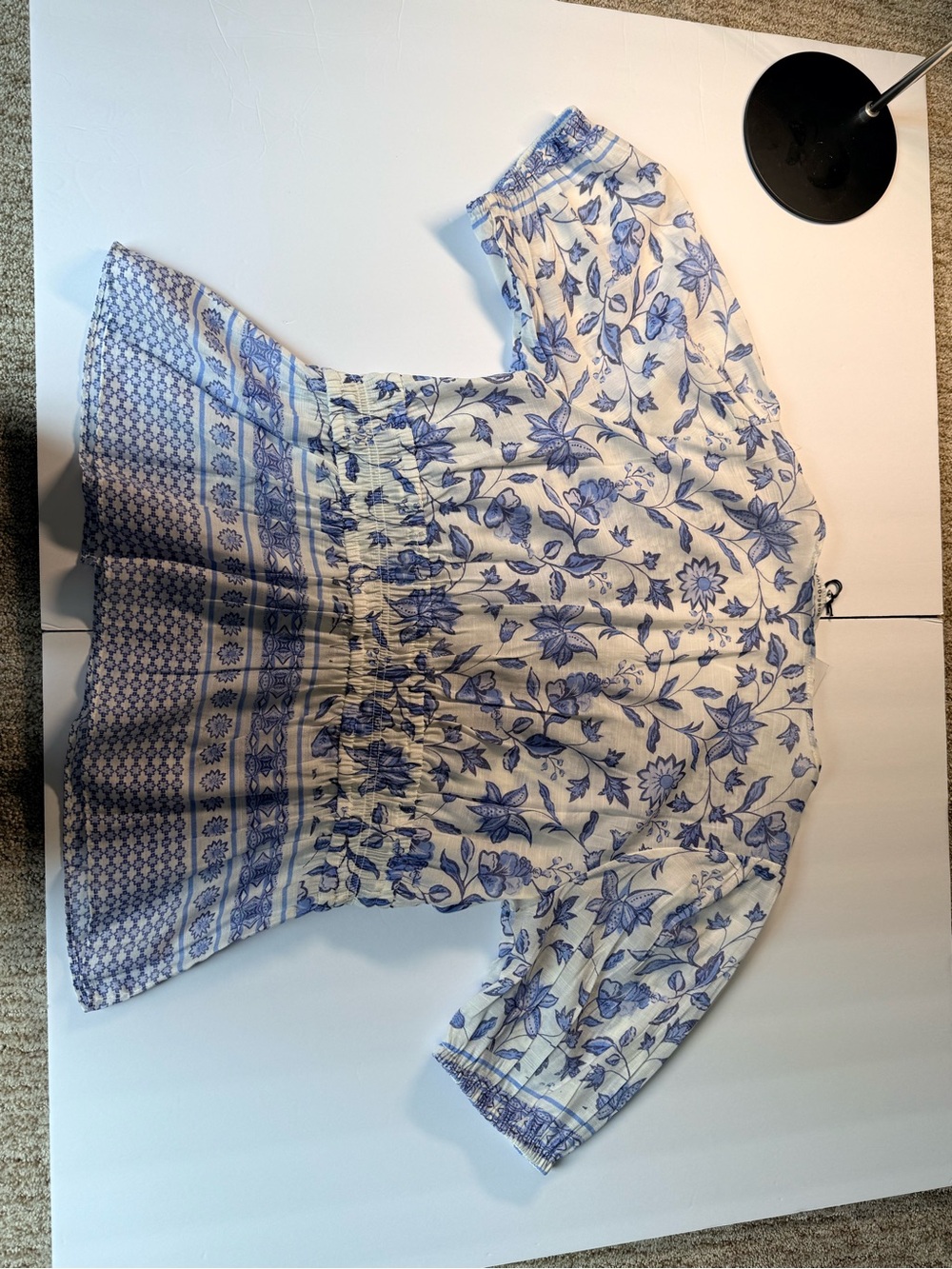 Rose & Olive Blue Floral Smocked Peplum Blouse NWT - Picture 2 of 6